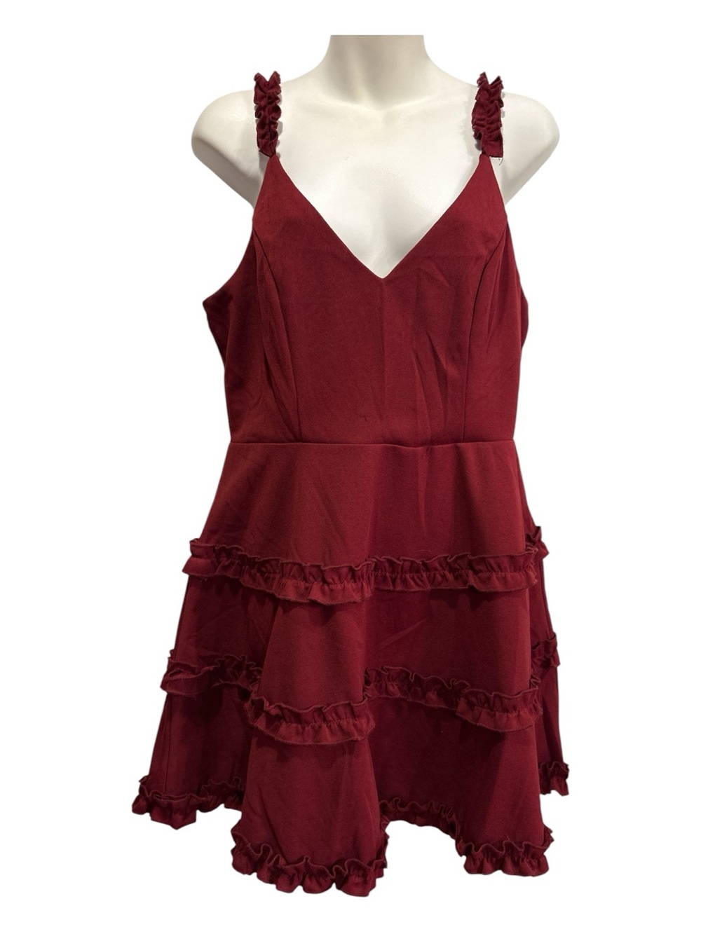 Altar'd State Wine Ruffle Strap Tiered Mini Dress size XL